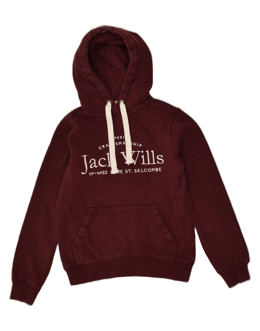 JACK WILLS Womens Graphic Hoodie Jumper UK 4 XS  Burgundy Cotton | Vintage Jack Wills | Thrift | Second-Hand Jack Wills | Used Clothing | Messina Hembry 