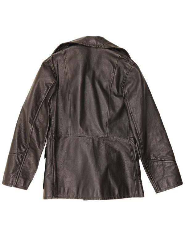 Jaqueta de couro feminina vintage UK 10 pequena preta