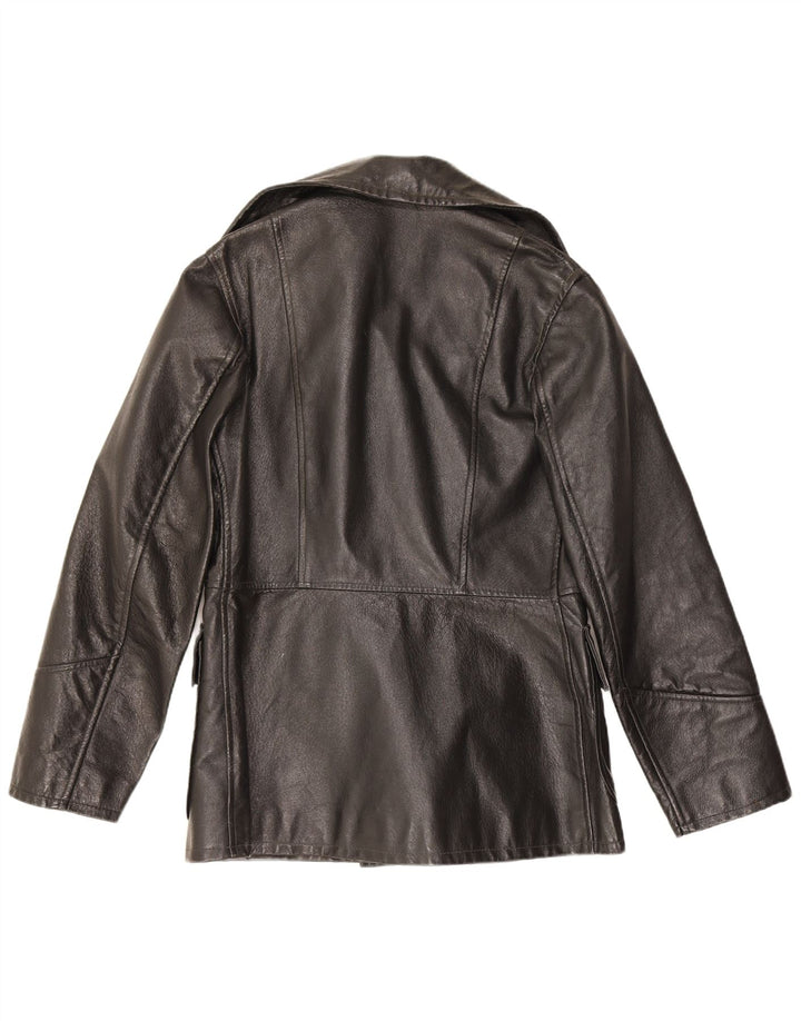 Jaqueta de couro feminina vintage UK 10 pequena preta