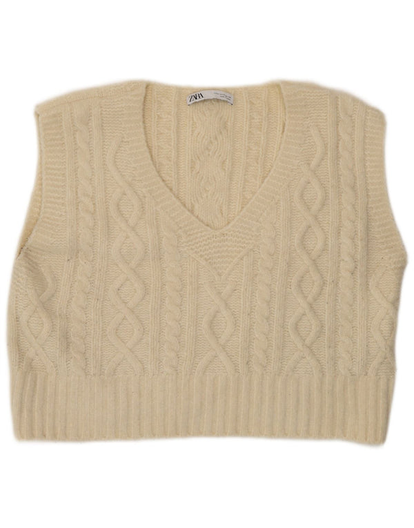 Zara Womens Vest Tank Top UK 14 Médio Off White Acrílico