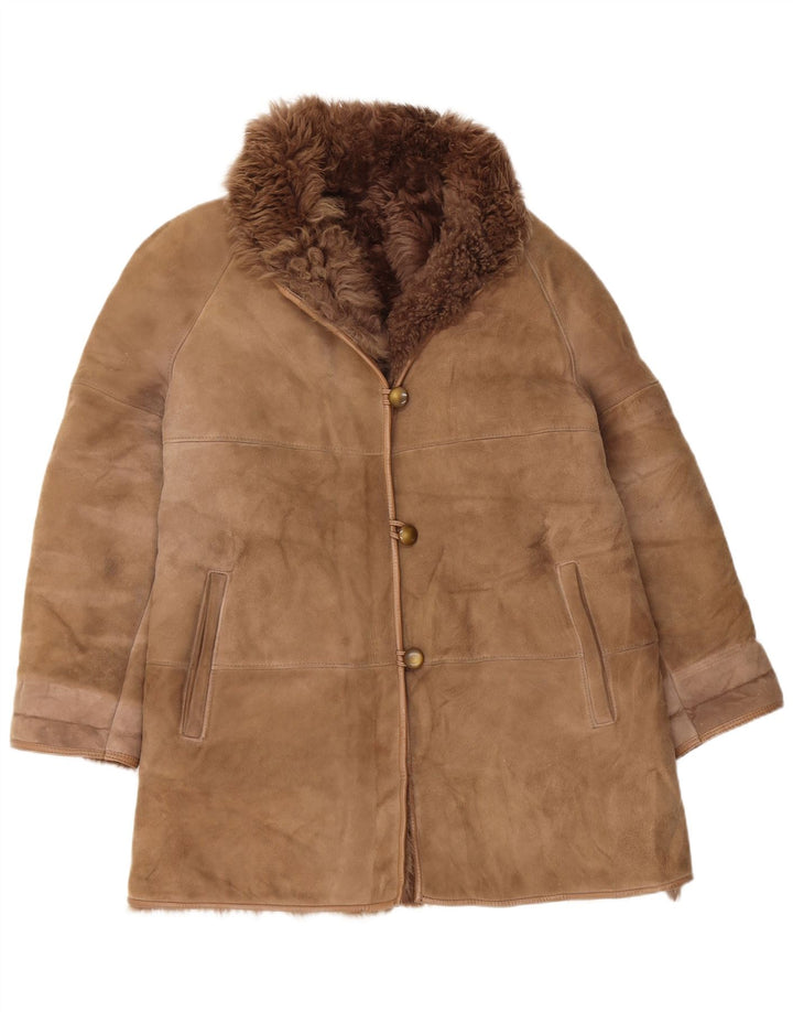 Casaco feminino vintage de shearling EU 42 grande shearling bege
