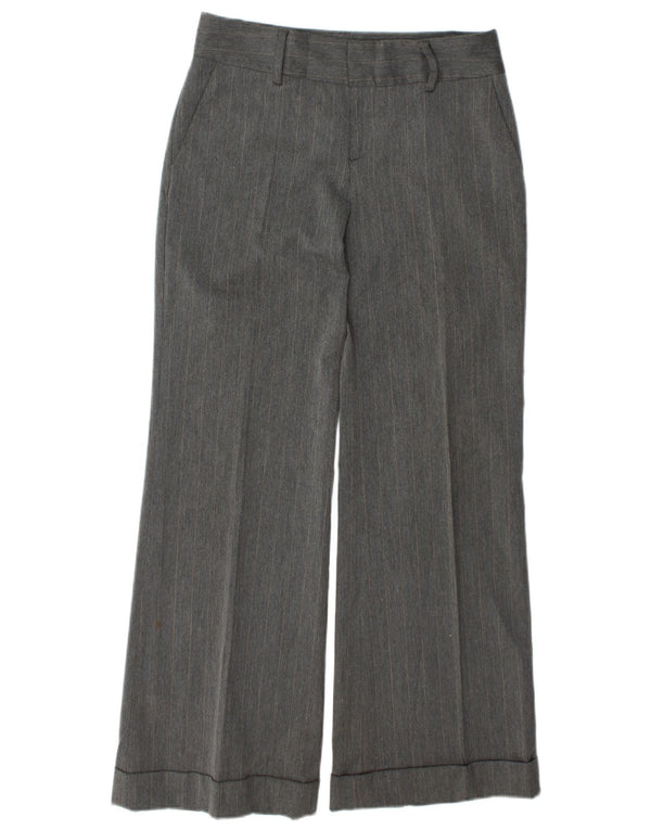 Zara Calça Chino Feminina Perna Larga EU 38 Pequeno W28 L30 Cinza Listrado