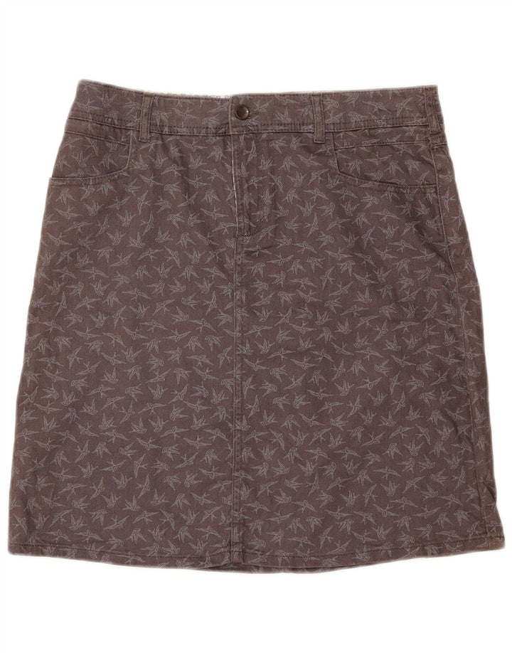 Saia jeans feminina com padrão abstrato White Stuff Reino Unido 12 médio W32 cinza