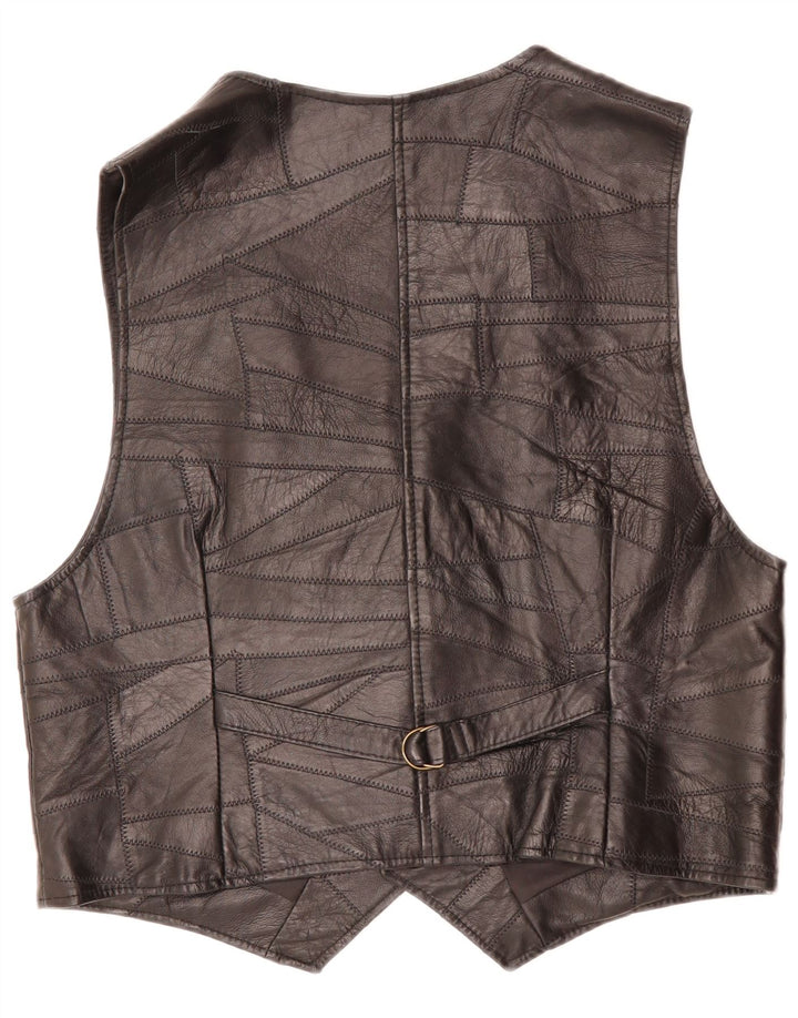 Colete de couro masculino VINTAGE médio preto