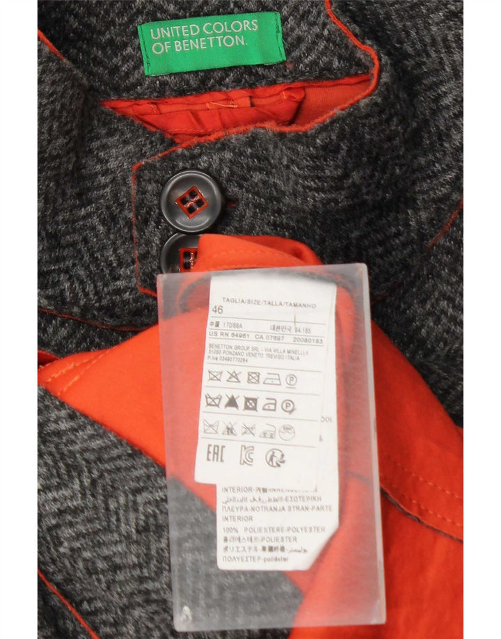 Jaqueta utilitária masculina Benetton IT 46 poliéster espinha de peixe cinza pequeno