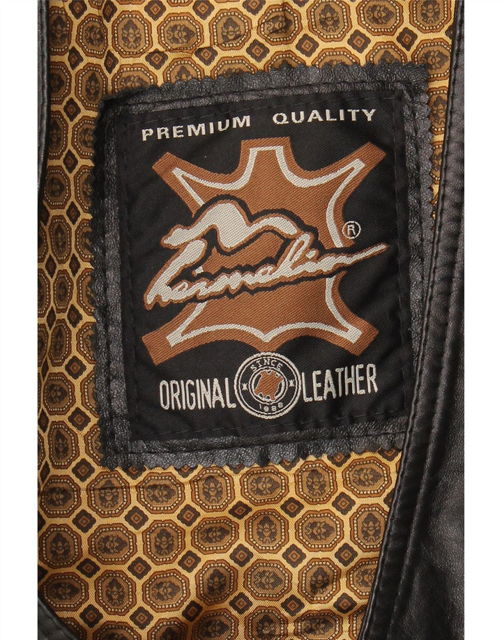 Colete de couro masculino vintage médio couro preto