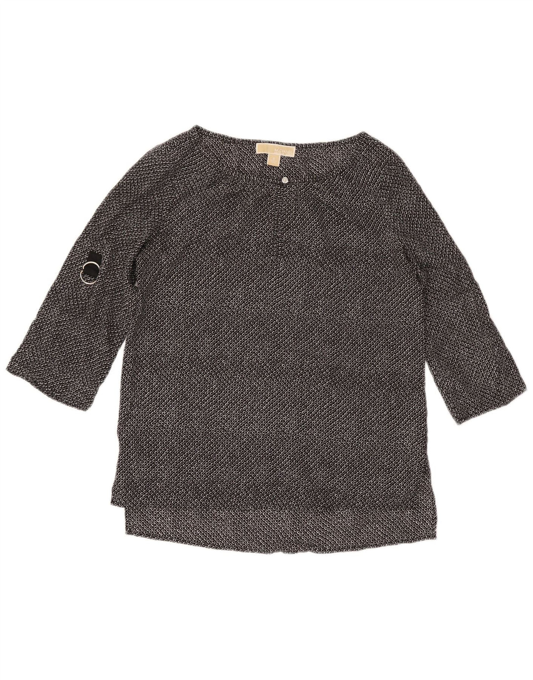 MICHAEL KORS Top feminino manga 3/4 Reino Unido 10 pequeno poliéster geométrico preto