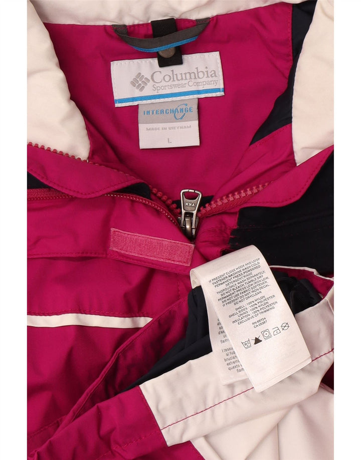 Jaqueta de chuva feminina Columbia Interchange UK 16 grande bloco colorido rosa nylon