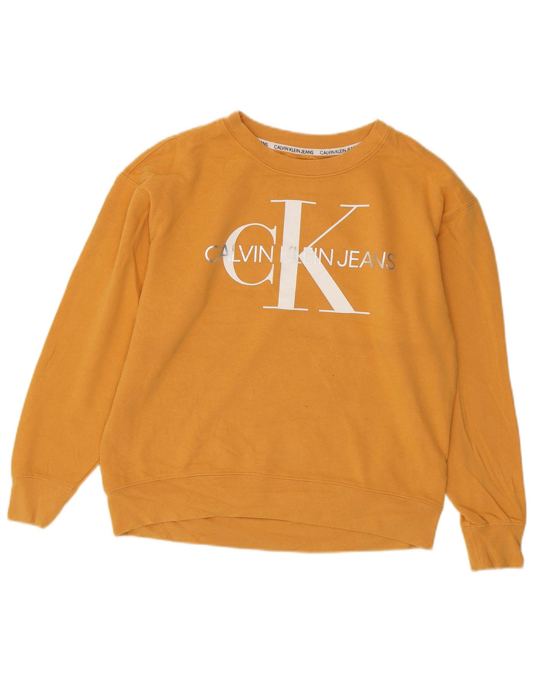 Calvin Klein Jeans feminino oversized moletom jumper Reino Unido 10 pequeno amarelo