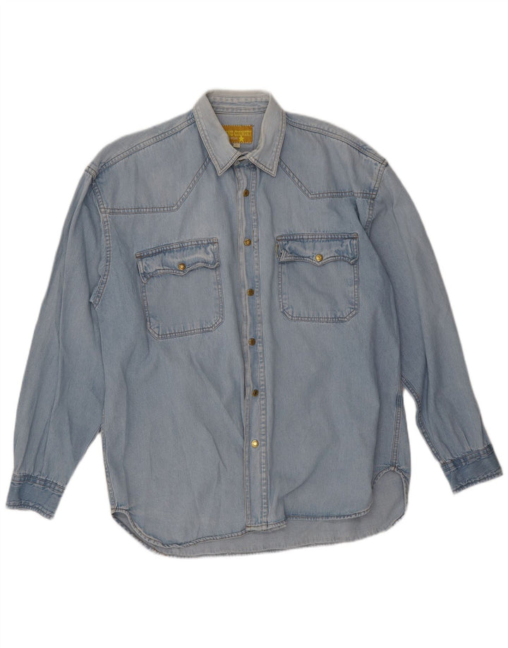 Camisa jeans masculina vintage grande azul