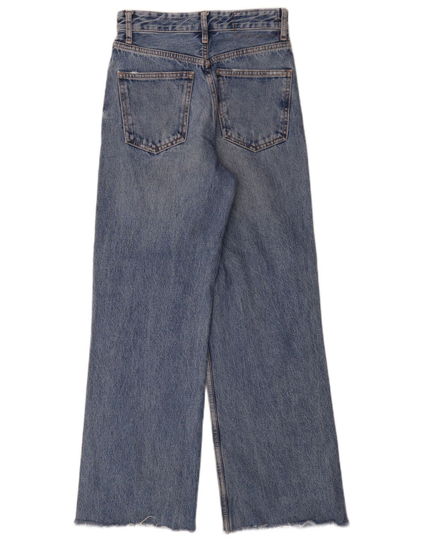 Zara Jeans feminino com pernas largas desgastadas EU 34 2XS W24 L30 Azul