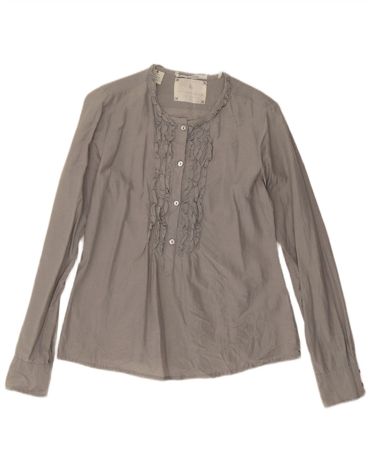 Blusa feminina Maison Scotch de manga comprida com babados na frente, tamanho 1, cinza pequeno