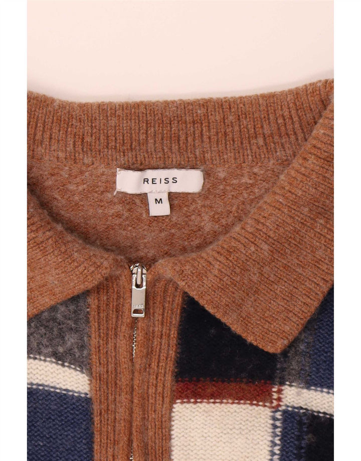 Suéter feminino Reiss com gola e zíper Reino Unido 14 marrom médio geométrico