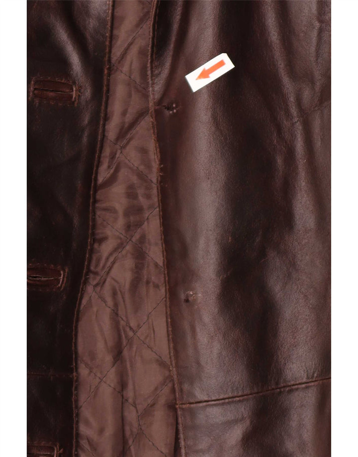 Casaco de couro feminino vintage UK 12 marrom médio