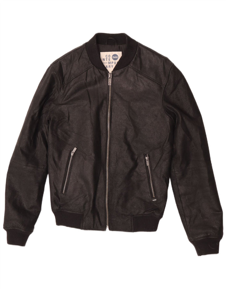 Jaqueta de couro masculina contemporânea Reino Unido 36 couro preto pequeno