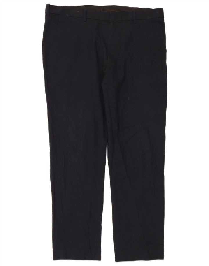 Calça masculina de ajuste regular Marks & Spencer W38 L31 azul marinho poliéster