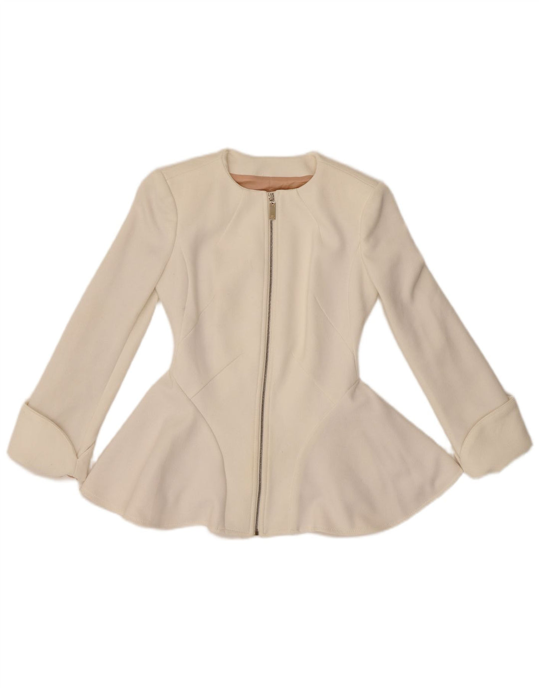 Jaqueta blazer feminina com zíper completo Elisabetta Franchi IT 38 XS poliéster branco
