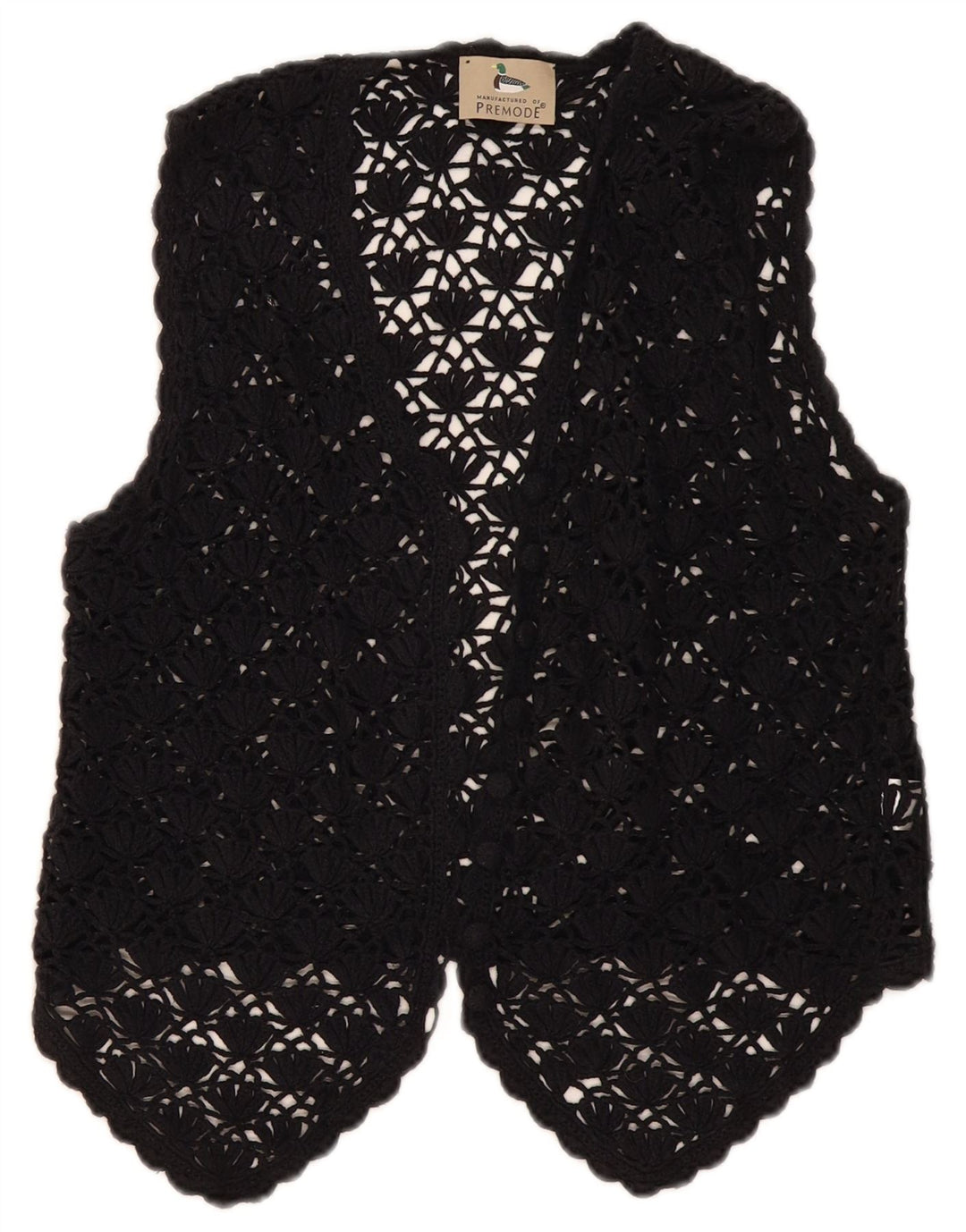 Cardigã feminino Premode Crop Crochet Top UK 12 algodão preto médio