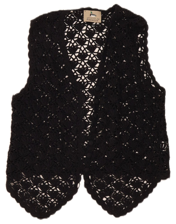 Cardigã feminino Premode Crop Crochet Top UK 12 algodão preto médio
