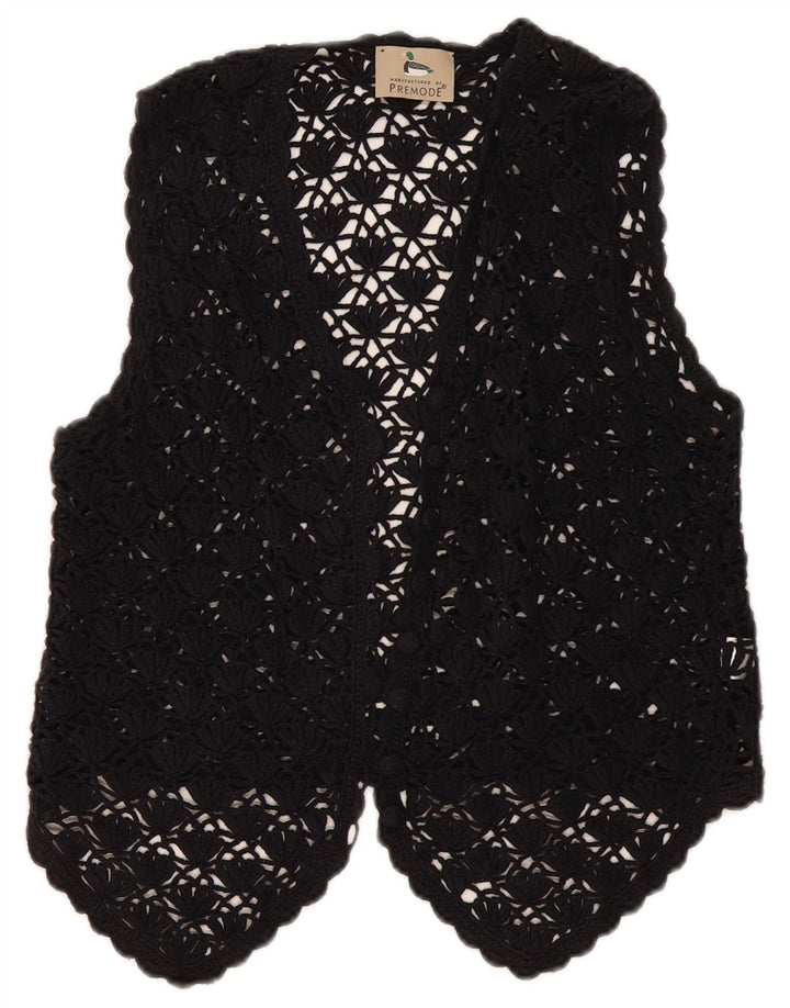Cardigã feminino Premode Crop Crochet Top UK 12 algodão preto médio