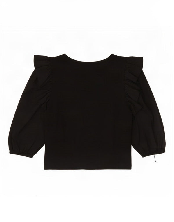 Zara Top feminino manga 3/4 UK 12 algodão preto médio