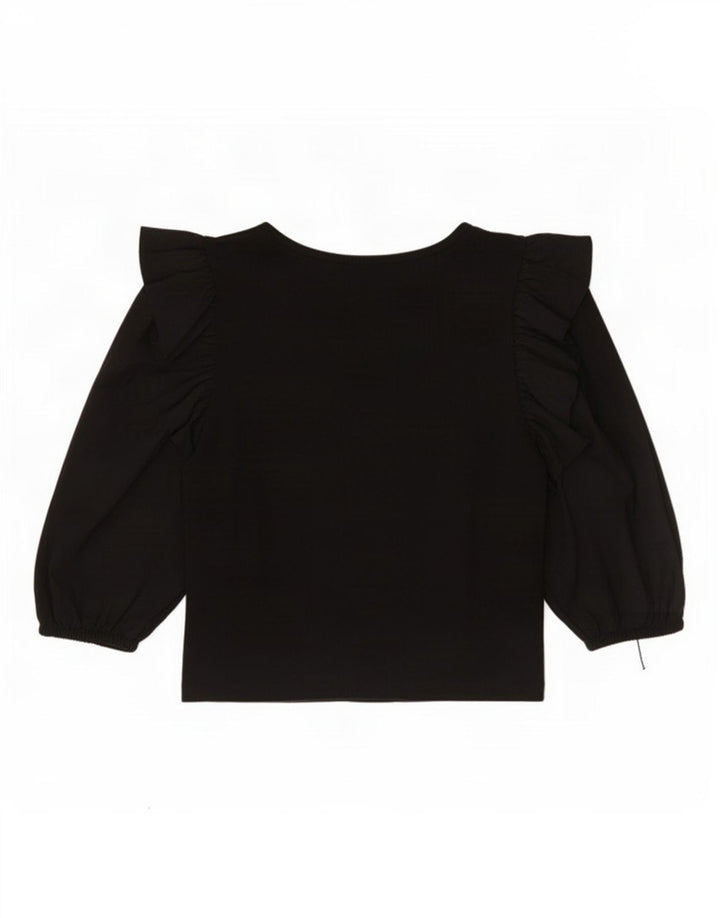 Zara Top feminino manga 3/4 UK 12 algodão preto médio