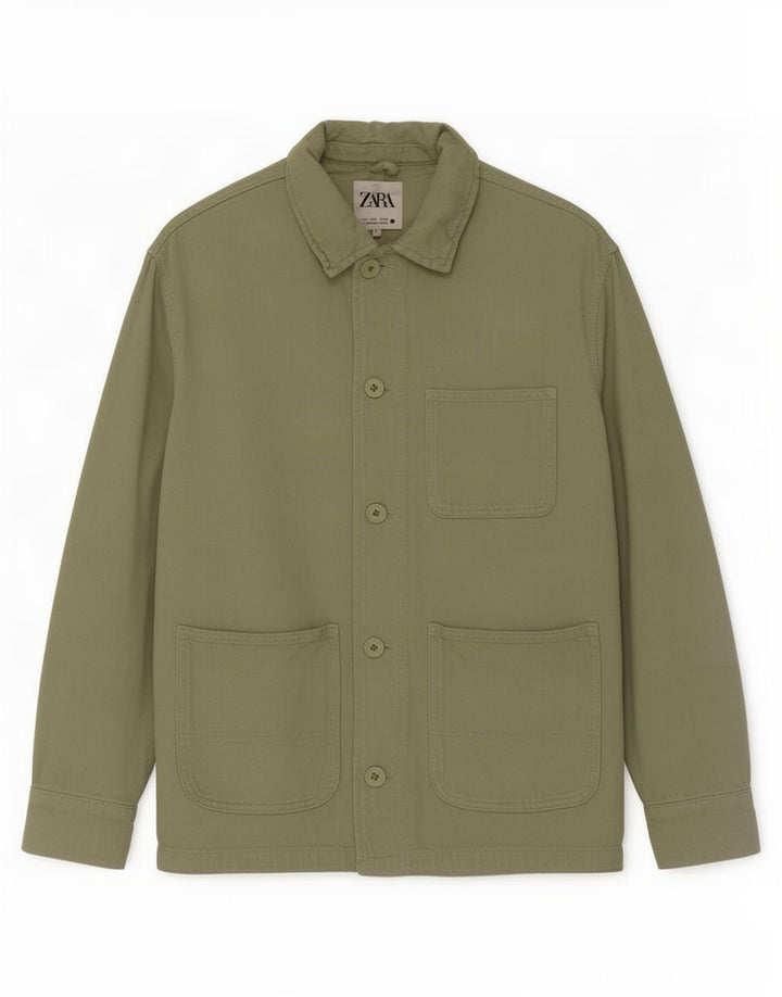 Jaqueta utilitária masculina Zara UK 36 algodão verde pequeno