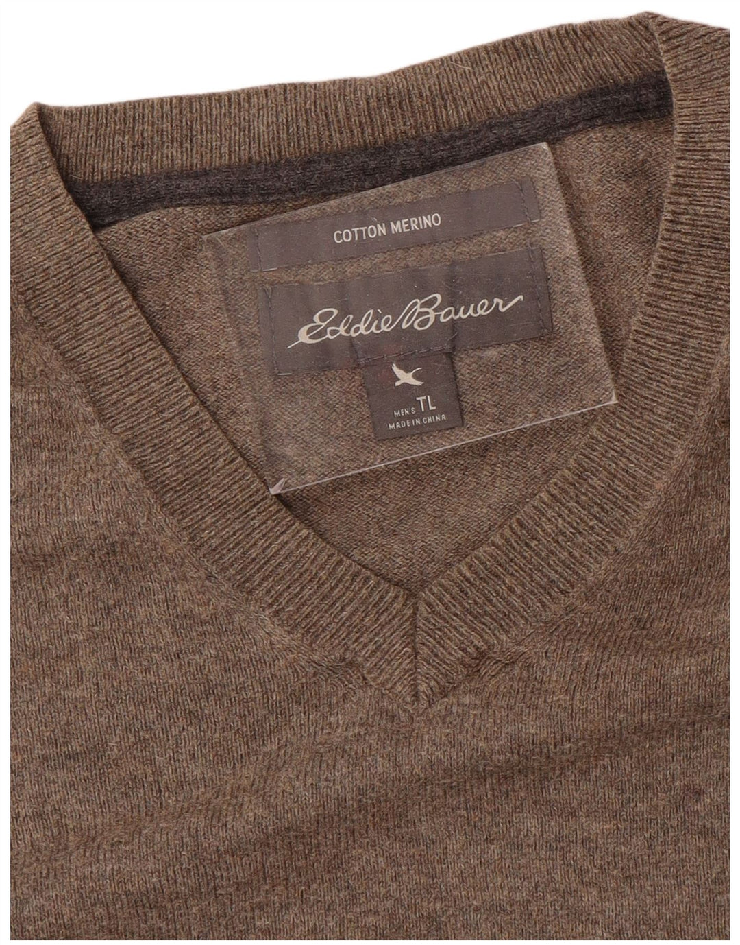 EDDIE BAUER Suéter masculino com decote em V grande algodão cinza