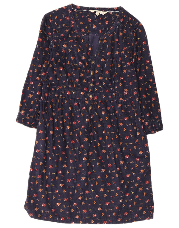 Vestido feminino Fat Face manga 3/4 com bainha UK 12 médio azul marinho floral