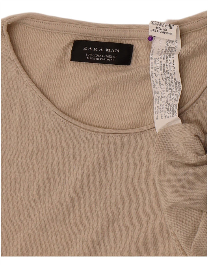 Camiseta masculina Zara Top grande algodão bege