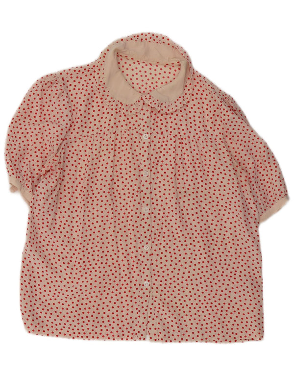 Blusa feminina vintage de manga curta UK 16 grande rosa manchada