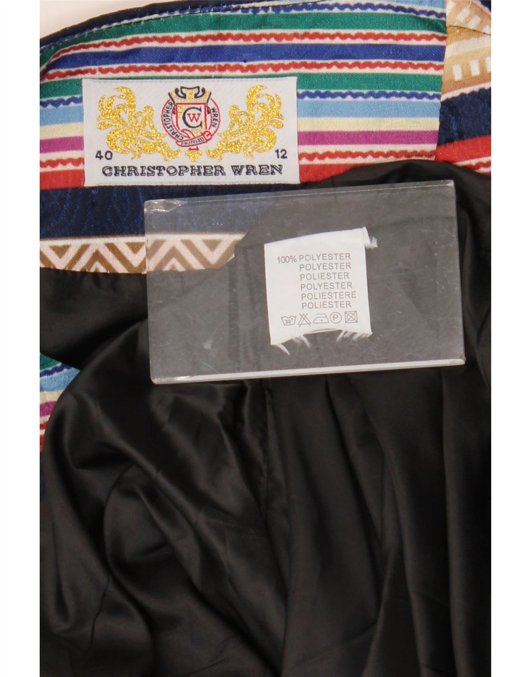 Sobretudo feminino Christopher Wren UK 12 médio azul marinho geométrico retrô