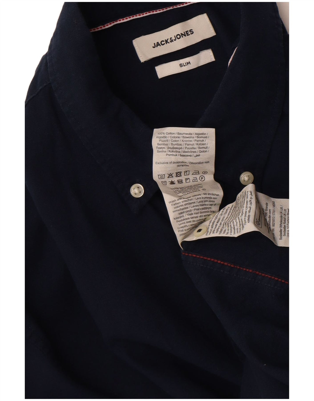 Camisa masculina Slim Fit Jack & Jones de algodão azul marinho médio