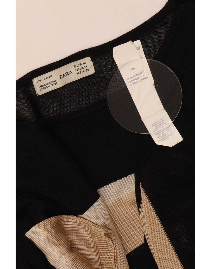 Blusa feminina Zara UK 12 viscose listrada preta média