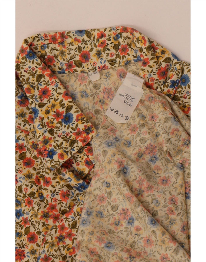 Camisa feminina vintage IT 42/44 grande algodão floral multicolorido
