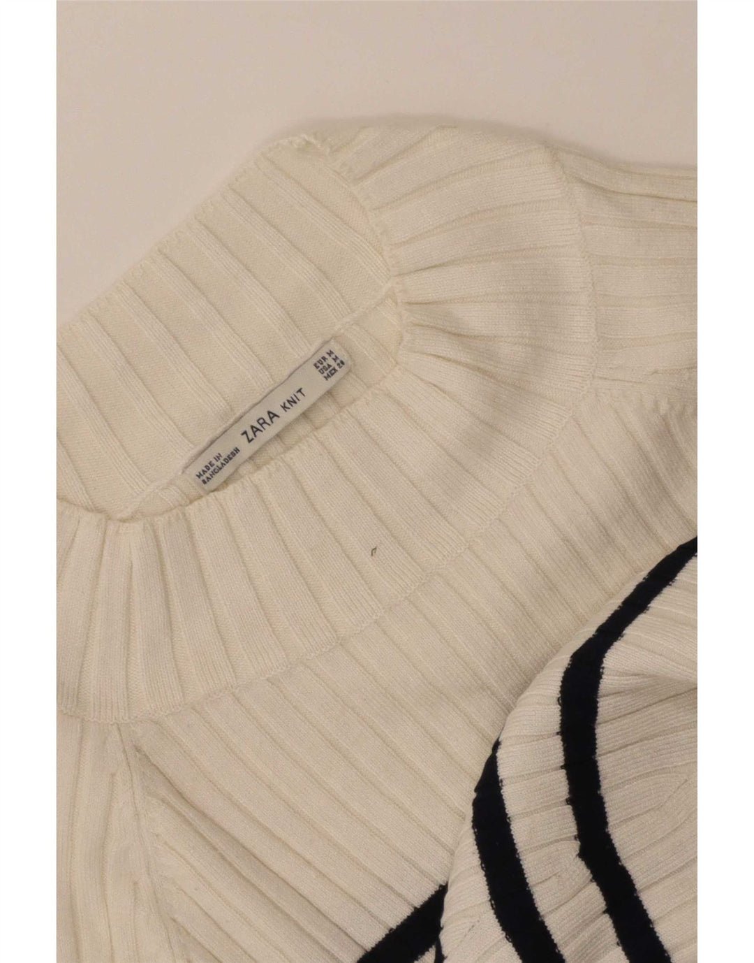 Suéter feminino Zara com gola tartaruga e gola alta UK 12 listrado branco médio