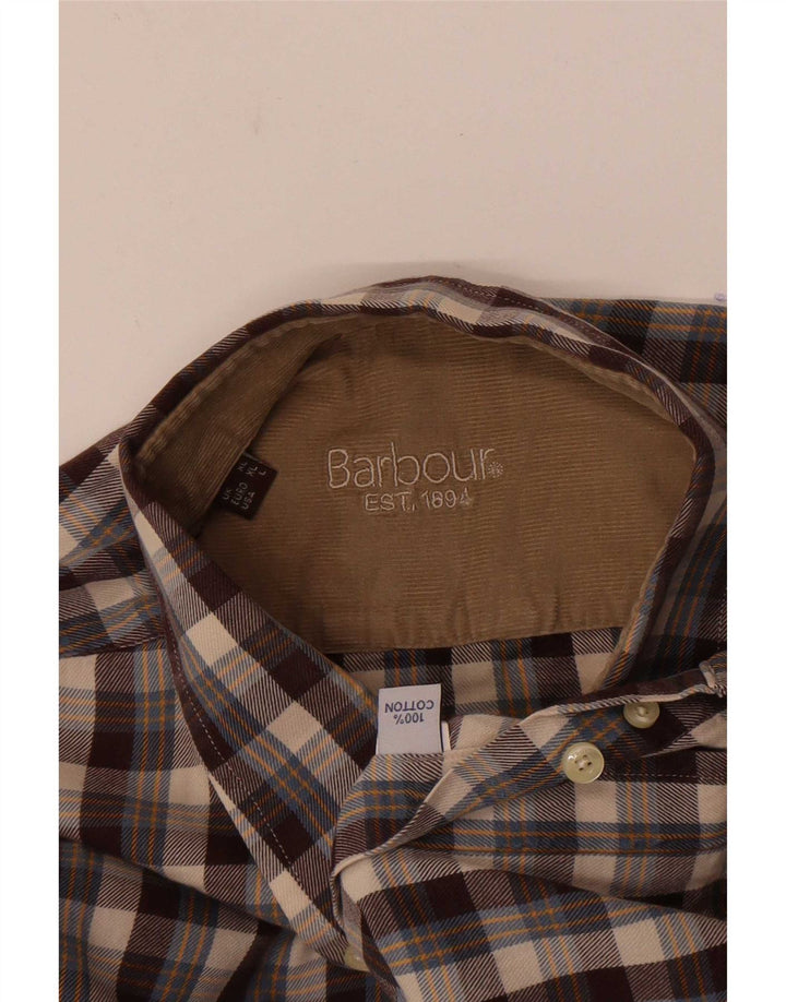 Camisa masculina de flanela Barbour grande algodão xadrez marrom