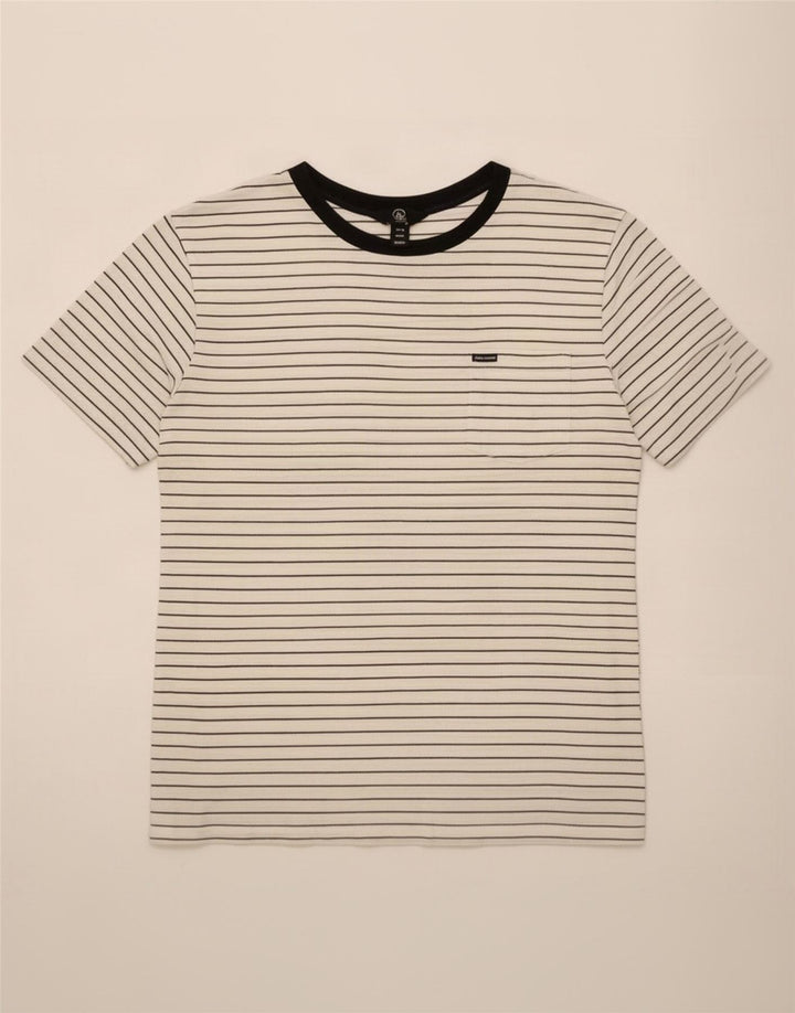 Volcom Mens T-Shirt Top Médio Algodão Listrado Branco