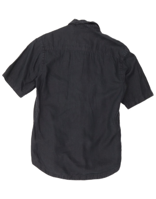 Camisa masculina de manga curta Calvin Klein Jeans grande linho azul marinho