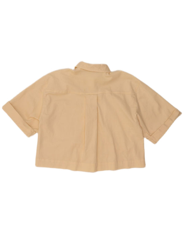Zara Blusa feminina oversized manga curta cropped Reino Unido 10 pequena amarela