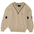 Il Granchio Suéter masculino com decote em V grande branco Argyle/Diamante