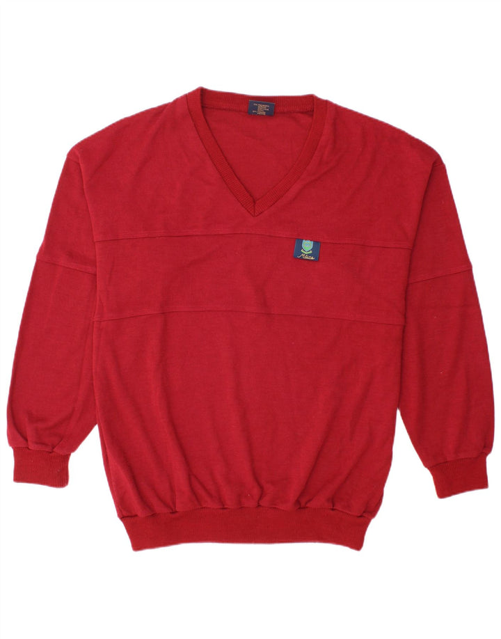 Suéter masculino VINTAGE com decote em V grande poliacrílico vermelho