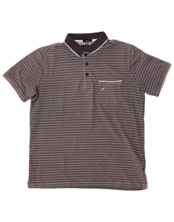 DANIEL HECHTER Camisa polo masculina Easy Care grande algodão listrado cinza