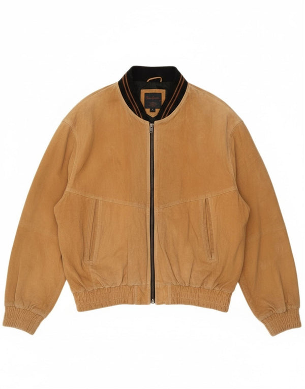 Jaqueta bomber masculina vintage de camurça Reino Unido 42 XL couro bege