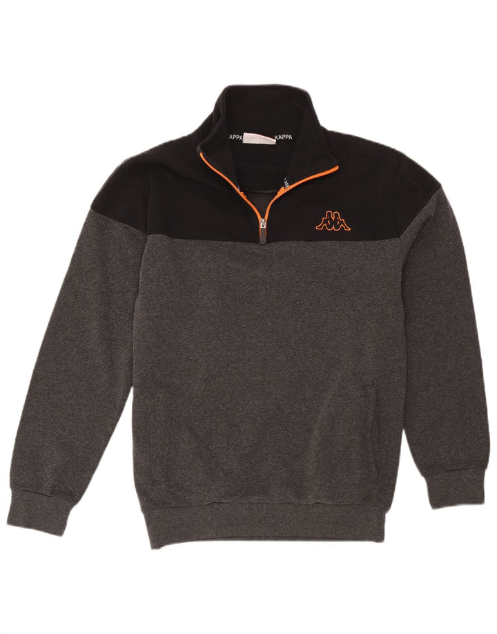 Suéter de lã masculino Kappa com zíper e gola grande cinza colorblock poliéster