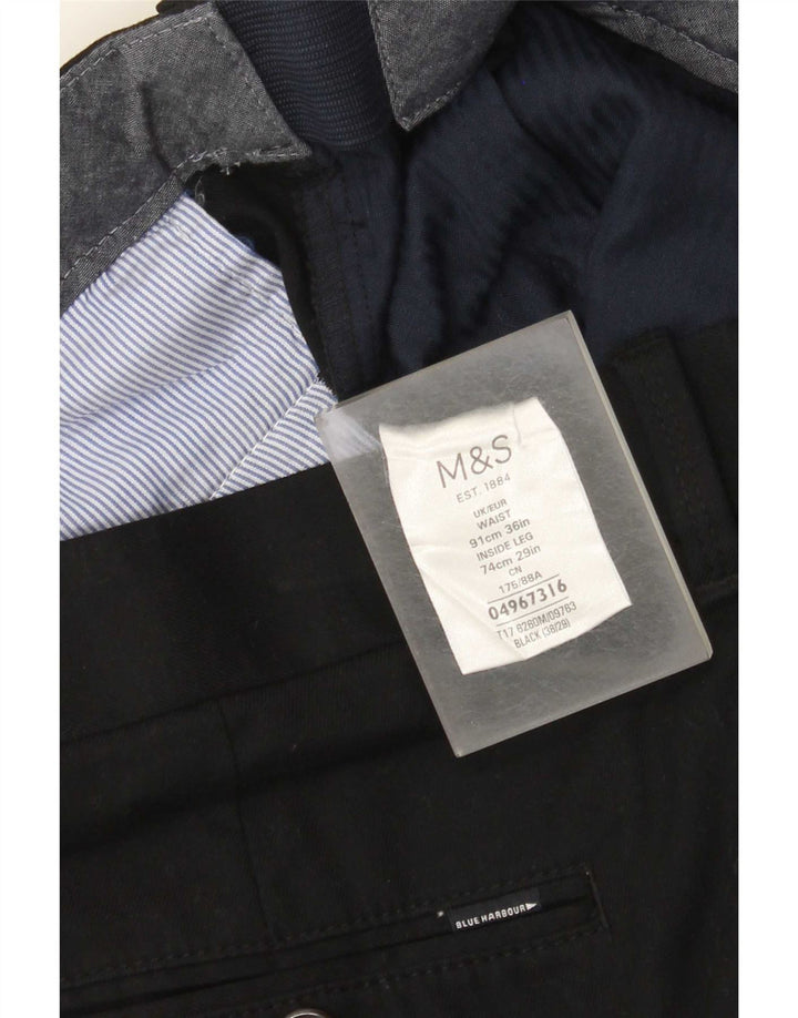 Calça masculina de terno reto Marks & Spencer W36 L29 algodão preto