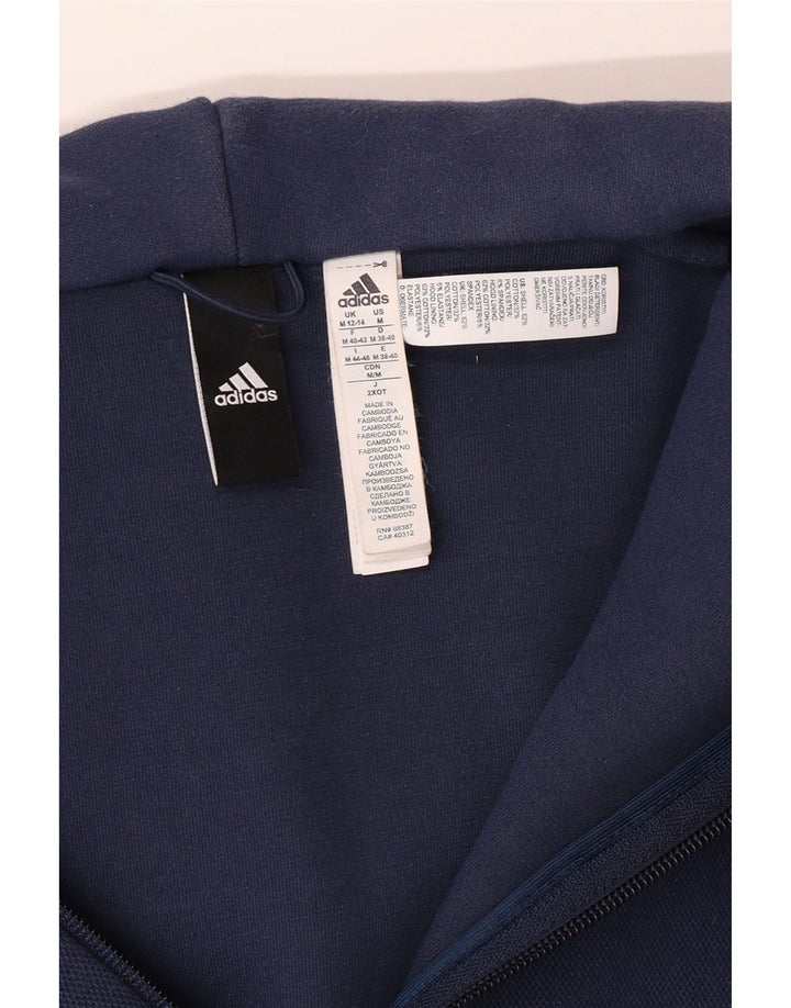 ADIDAS Womens Zip Hoodie Sweater UK 12/14 Médio Azul Marinho Algodão
