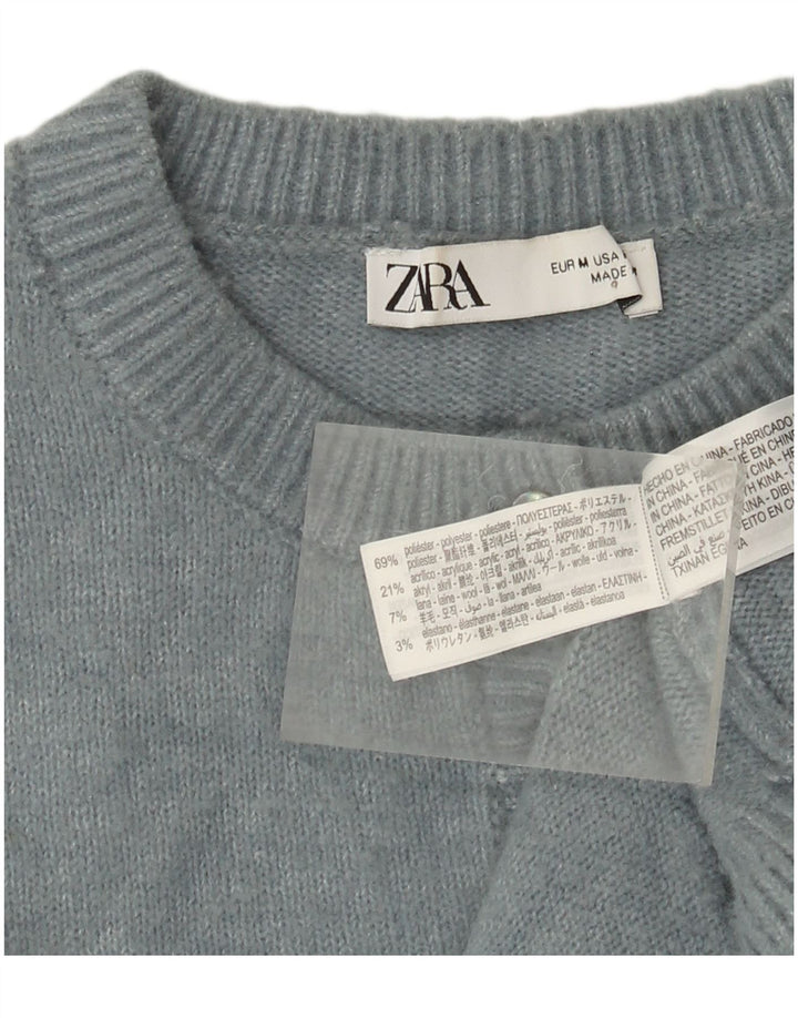 Suéter cardigã feminino Zara UK 14 poliéster azul médio
