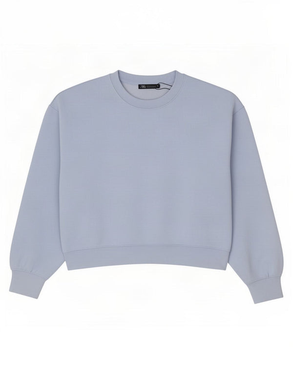 Zara Womens Crop Oversized Sweatshirt Jumper Reino Unido 10 Pequeno Azul Poliéster