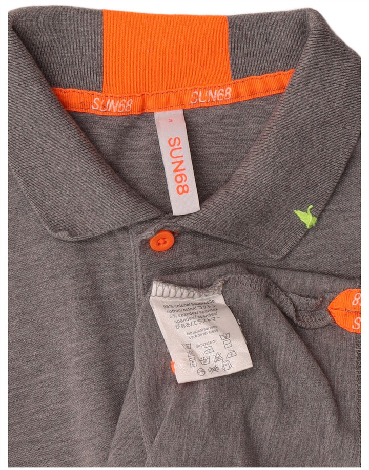 Camisa polo masculina Sun68 gráfica pequena de algodão cinza